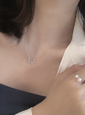S925纯银轻奢高级蝴蝶项链女七夕礼物小众冷淡风轻奢锁骨链吊坠