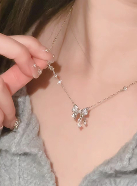 925银甜心蝴蝶结锁骨链新款