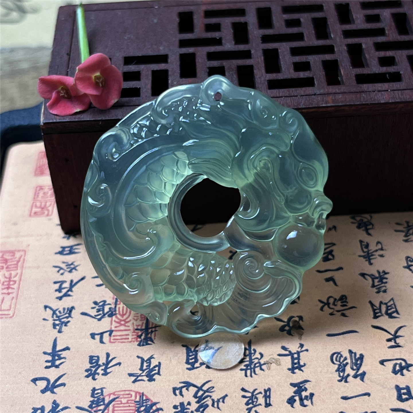 天然岫玉绿色龙鱼吊坠180料高油高密收藏级别男女款玉石挂坠收藏1 - 图3