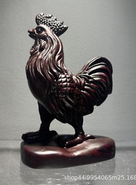 黑檀木雕大公鸡摆件  实木十二生肖木头鸡家居客厅装饰品开业乔迁