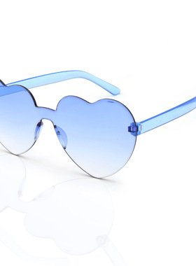 无框心形连体果冻透明 爱心太阳镜欧美糖果色 桃心儿童眼镜一体式