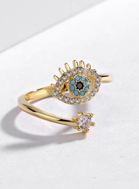 起缘跨境外贸创意恶魔之眼戒指 开口蓝眼睛饰品 时尚手饰厂家