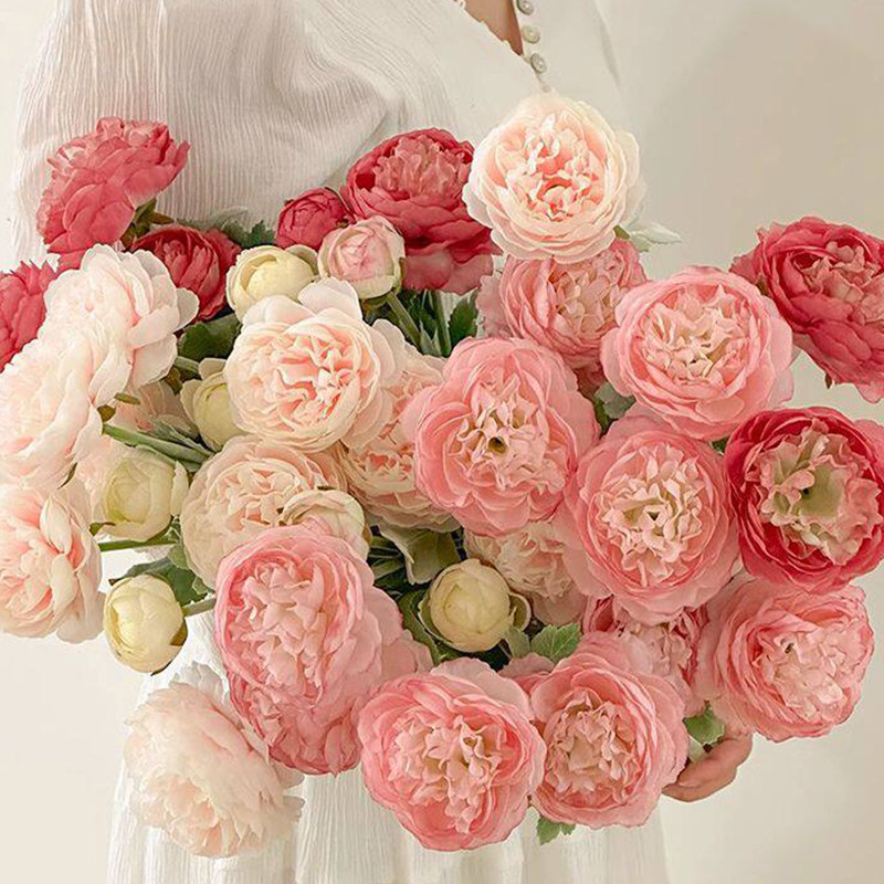 露莲仿真花假花摆设花束客厅餐桌装饰品花艺摆件洋牡丹花高档插花