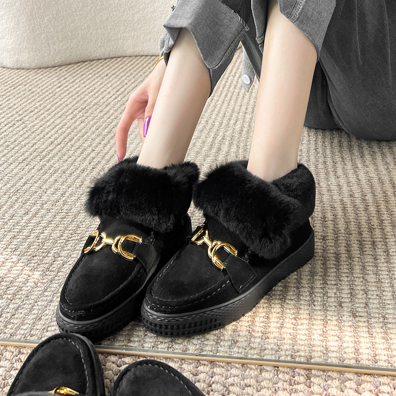 豆豆鞋女冬季加绒保暖毛毛鞋2025新款真皮百搭外穿厚底棉鞋雪地靴,淘宝优惠券,粉丝福利购,淘宝优惠卷