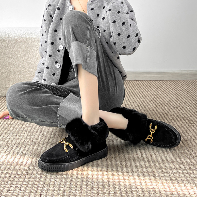 豆豆鞋女冬季加绒保暖毛毛鞋2025新款真皮百搭外穿厚底棉鞋雪地靴,淘宝优惠券,粉丝福利购,淘宝优惠卷