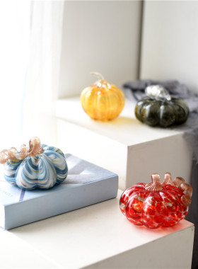 美式田园风彩色玻璃南瓜摆件瑕疵品特价清仓台面桌面居家艺术装饰