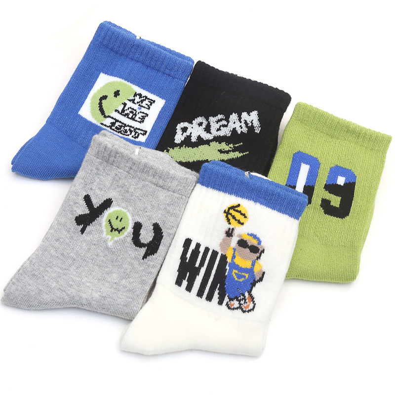 六指鼠童袜秋冬厚款加长精梳棉卡通男童高筒小熊系列学生保暖袜子 - 图1