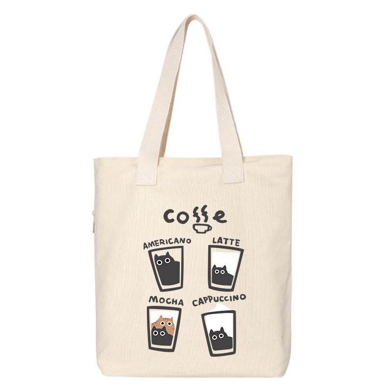 秀洛猫咪咖啡周边图案印花帆布包单肩斜跨手提购物袋背包托特包女,淘宝优惠券,粉丝福利购,淘宝优惠卷