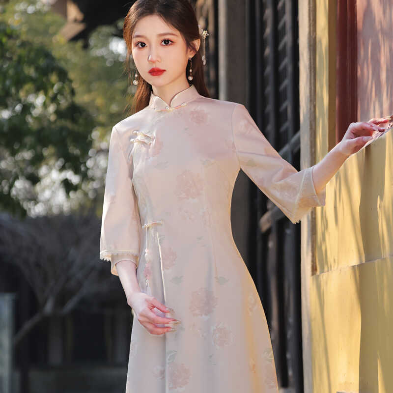 年轻款少女复古旗袍2024新中式改良版中倒双袖日常可穿小个子长裙-图2