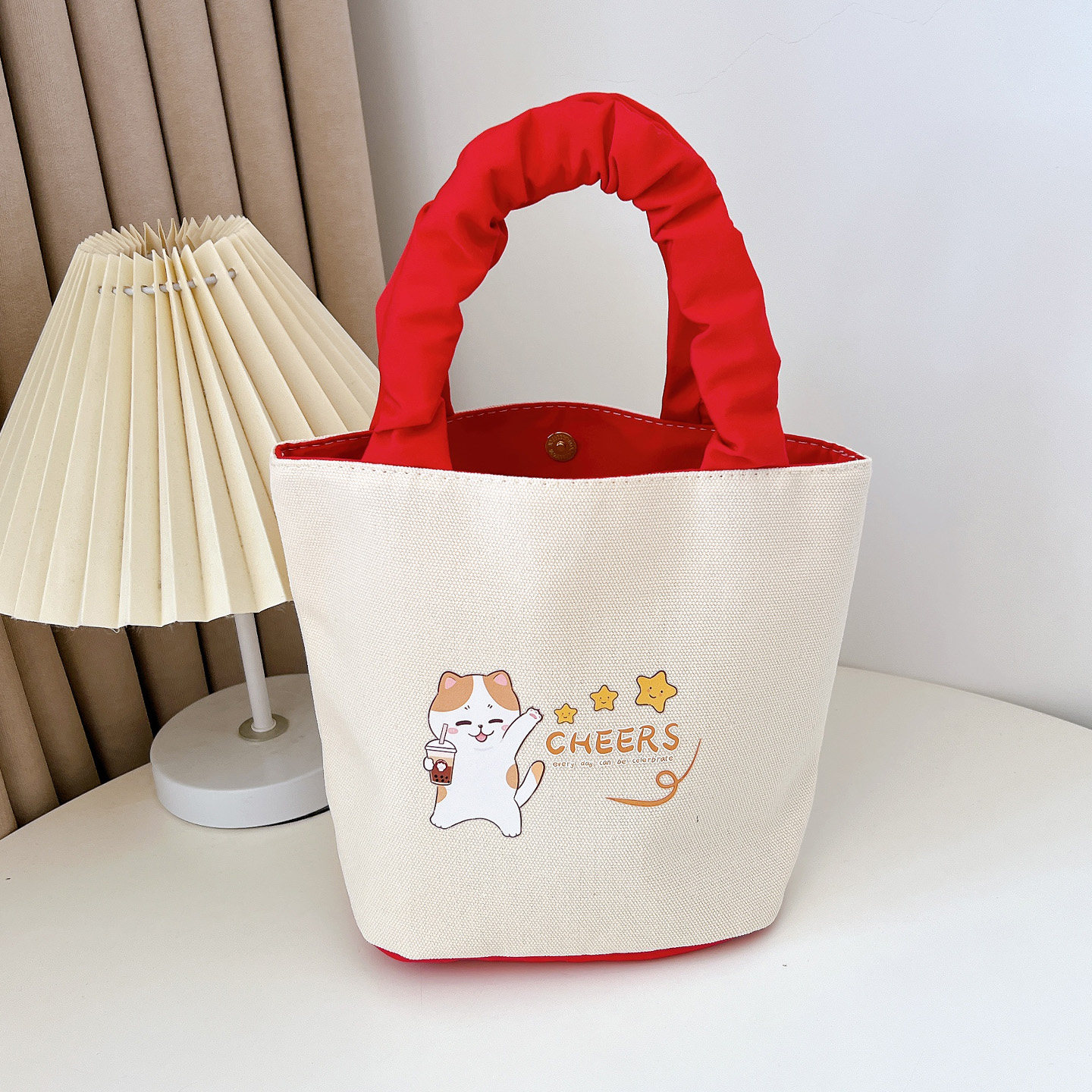 上班族便携手提袋帆布水桶包可爱水桶型手拎便当包宝妈手提包定制,淘宝优惠券,粉丝福利购,淘宝优惠卷