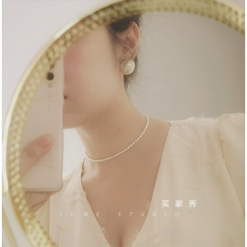 晚晚同款珍珠项链锁骨链choker复古港风百搭简约小粒细ins14K包金_虎窝淘