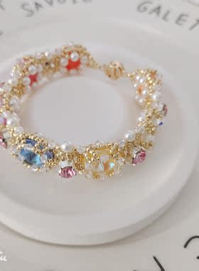 孤品售完不补彩虹手镯手工串珠闪闪少女心