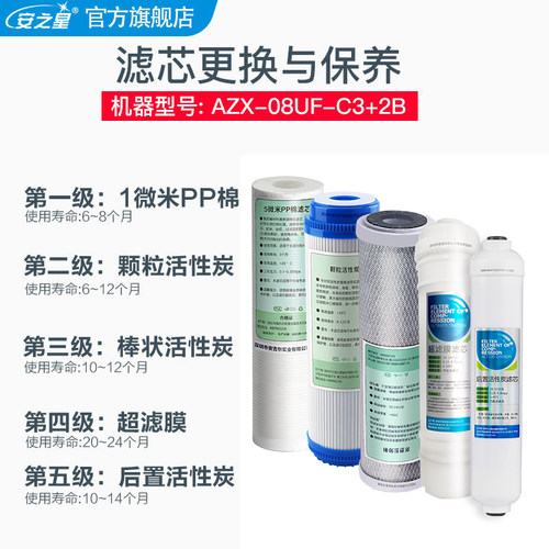 安之星AZX-08UF-C3+2B家用厨房超滤净水器滤芯五级净水机整套滤芯 - 图2
