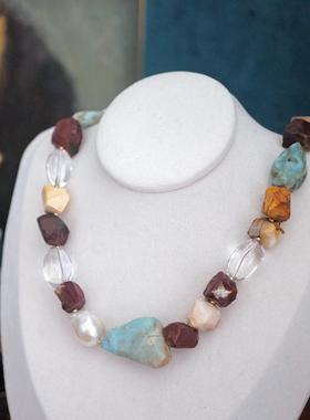 唐顿系列天然半宝石手工原创海文原石白水晶项链秋冬