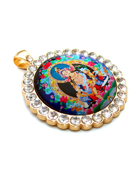 YC4315新款精品藏地财源天母唐卡镶钻佛牌吊坠法会结缘挂件定制