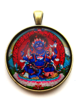 YC6303精品四臂玛哈嘎拉唐卡佛牌吊坠藏地法会结缘饰品定做图案