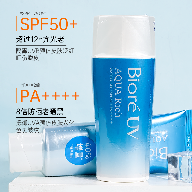 日本Biore碧柔防晒霜女蓝管面部清爽水感水活保湿90ml大瓶装SPF50