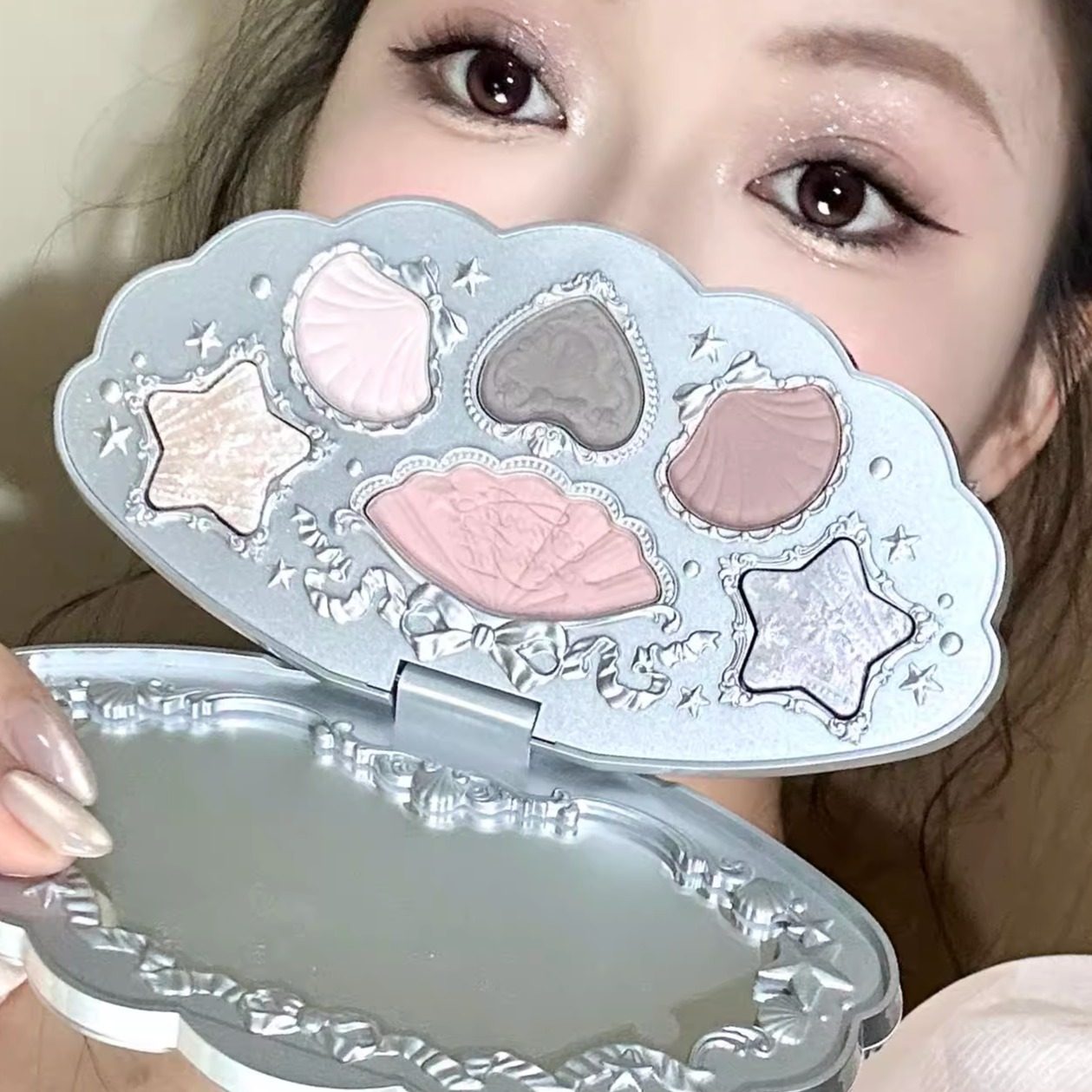 花知晓贝壳珍珠系列六色眼影盘天鹅芭蕾哑光腮红高光膏修容一体盘,淘宝优惠券,粉丝福利购,淘宝优惠卷