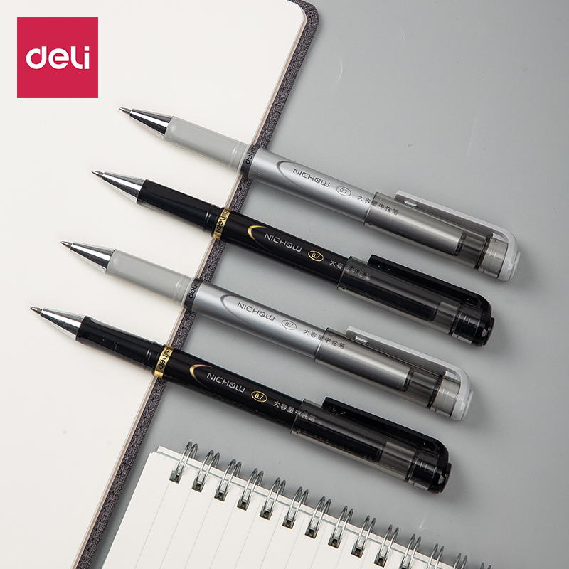 得力大容量中性笔商务男士黑色0.7子弹头拔盖粗杆碳素签字笔S148 - 图0