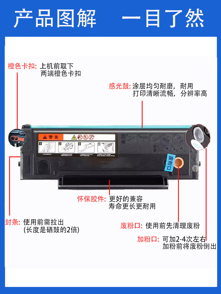 适用华讯方舟HX-01T硒鼓易加粉HM1400黑白打印复印一体机墨盒华讯-图1