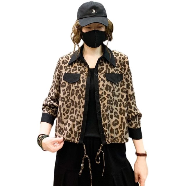 2023 Spring and Autumn New Loose Small Western Style Versatile Jacket Women's Fashion Leopard Print Short Work Jacket Top