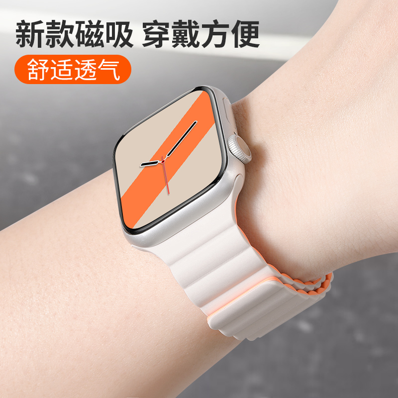 适用iwatch8表带applewatch7表带se/5/4/6代硅胶回环苹果手表S7金属磁吸运动男女潮牌个性小众高级感ultra - 图3