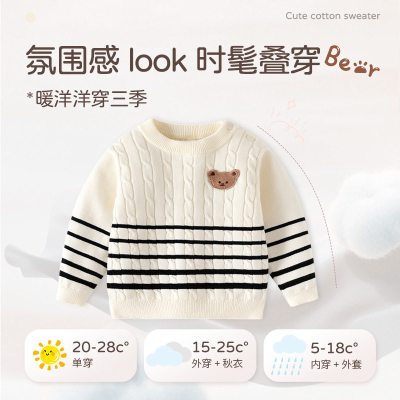 品牌撤柜折扣男童毛衣秋冬儿童针织衫宝宝打底套头衫女童条纹毛衣,淘宝优惠券,粉丝福利购,淘宝优惠卷