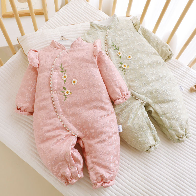 品牌撤柜清仓秋冬婴儿连体衣棉袄夹棉加厚新生儿棉服中国风旗袍 - 图0