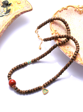 LINGLADY天然木质108颗佛珠项链女气质民族风吊坠颈链