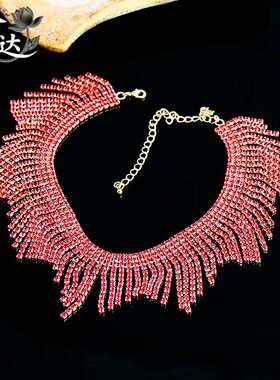 LINGLADY奢华水钻流苏项链女合金链条百搭饰品