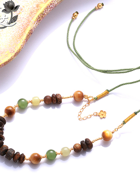 LINGLADY木质珠串项链女流苏吊坠手工编织绳多宝配饰