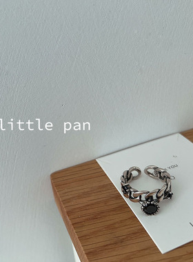 黑色滴胶925纯银韩国复古ins戒指