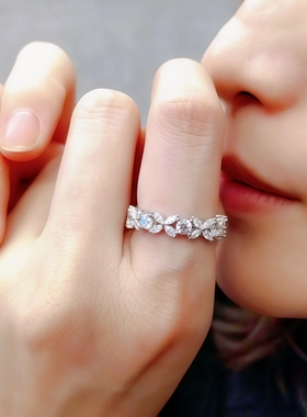 维多利亚轻奢花瓣排戒女925银满钻设计感ins风叠戴戒指百搭食指环