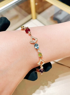 女镀18K金复古轻奢多彩宝石手链