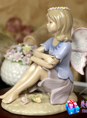 英国陶瓷生日情人蝴蝶花仙子摆件