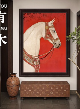宋风侘寂白马手绘油画装饰画