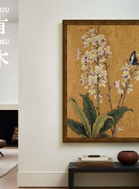 手绘玉兰花油画中古风客厅挂画