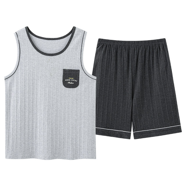 Summer pure cotton vest shorts pajamas men