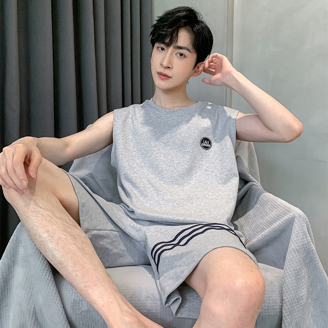 Summer pure cotton vest shorts pajamas men