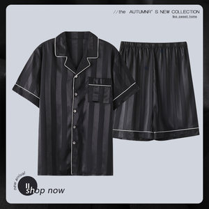 芬腾可夏季睡衣男款冰丝绸缎真丝大码短袖套装薄款男士夏款家居服