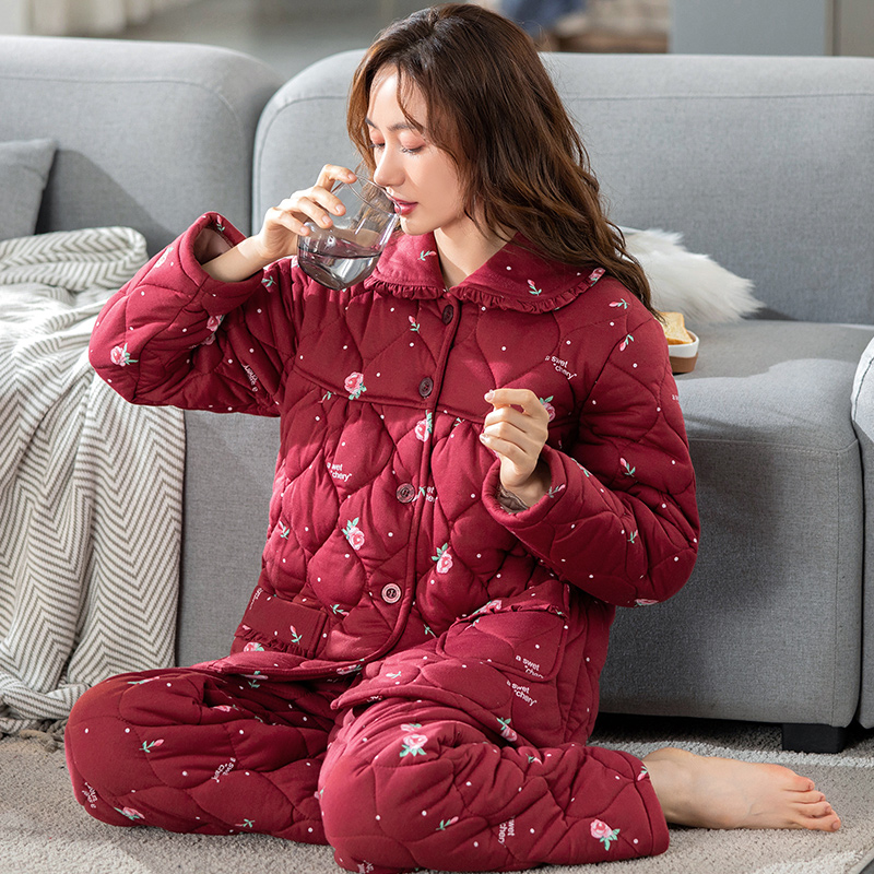 芬腾可安纯棉夹棉睡衣女冬季加厚三层保暖棉袄冬款大码中年家居服,淘宝优惠券,粉丝福利购,淘宝优惠卷