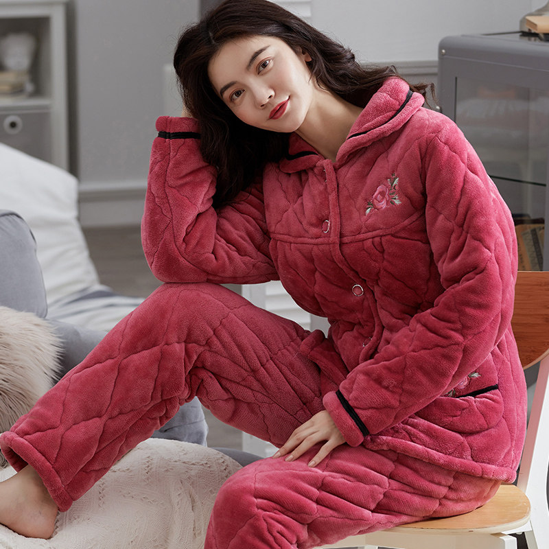 芬腾可棉睡衣女冬季加厚三层珊瑚绒夹棉保暖加绒妈妈秋冬款家居服,淘宝优惠券,粉丝福利购,淘宝优惠卷