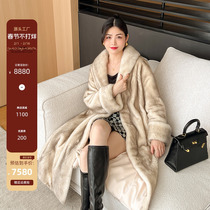 Imported purple Peuke Goose Down Grade Water Mink Fur Coat Over Knee Young Temperament Minke Leather Big Coat Female New Product Whole Mink