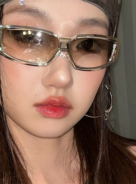 银色未来感科技太阳镜欧美风复古网红潮酷千禧辣妹凹造型眼镜男女