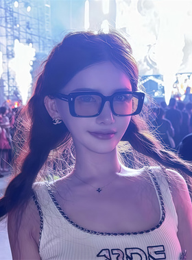 黑框黄色方形素颜眼镜时尚潮流