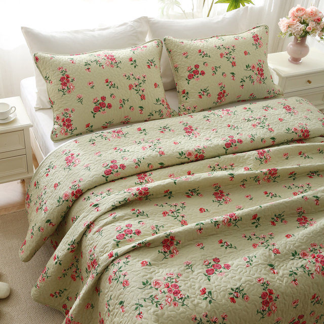 Double-sided cotton bed cover three-piece set cotton bed sheet pure cotton summer quilt air conditioner quilted quilt tatami four-season model