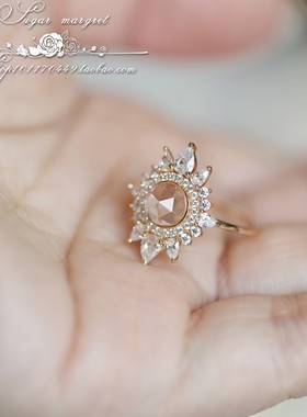 天然白托帕925纯银宫廷复古戒指