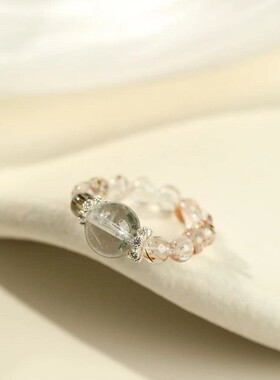 金手指天然绿幽灵水晶戒指设计高级感男女同款黑金超七戒指礼物