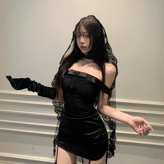 Velo de encaje negro disfraz de Halloween tocado Y2k gótico Virgen María fantasma novia malla accesorios para el cabello monja