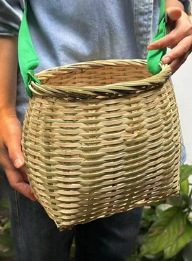 摘茶叶的腰篓竹编采茶篓竹制鱼篓竹篮子斜跨背篓茶叶篓采茶竹筐
